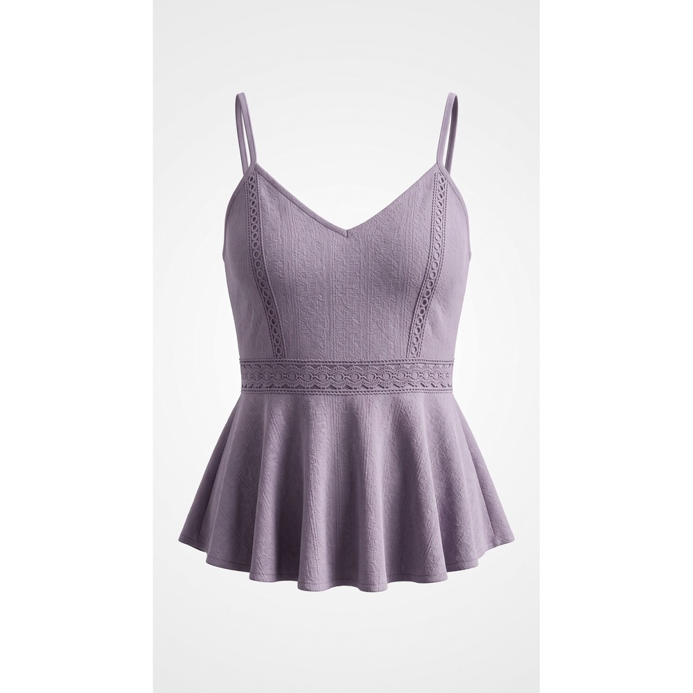 SHEIN Curve Lavender Eyelet Peplum Cami Top Crochet Trim 2XL
